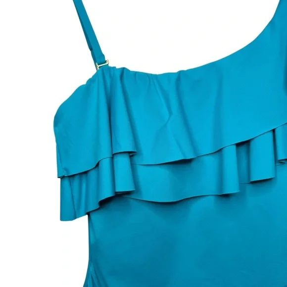 NEW Tahari Teal Blue One Shoulder Ruffle Women’s One piece Swinsuit Sz 6 - Picture 6 of 11